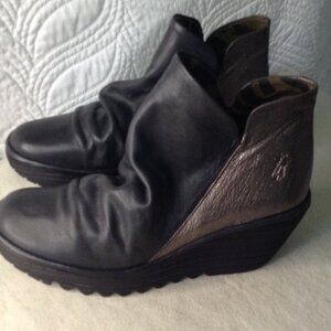 Fly London Silver/Black Platform Ankle Boots, Trending, Goth, Steampunk, "8.5"